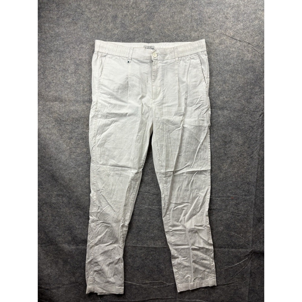 Ike Behar Pants Mens L Ivory‎ Cotton/Linen Lightweight Tapered Pleated Travel